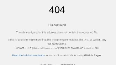 404の画面。大きな404の下に、File not foundと出ている。その下に、このアドレスのサイトには、要求されたファイルがないという説明と、ファイル名の大文字と小文字がURLと合っているか確かめること、トップのURLにはindex.htmlが必要なことが書かれている