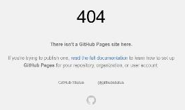 404の画面。大きな404の下に、ここにはGitHub Pagesのサイトがないという英語の文が出ている